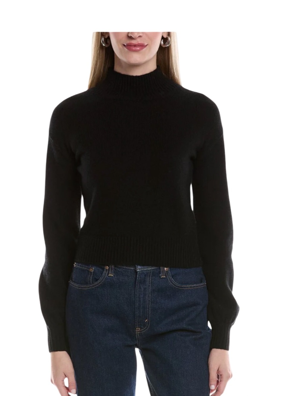 Philosophy Black Mock Neck Balloon Sleeve 100% Cashmere Sweater NWT Size XS
